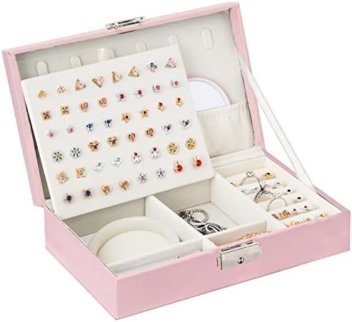 Travel Jewellery Box Organiser , Portable Small Jewellery Case for Earrings Necklace Rings Bracelets, Display Storage Holder for Women Girls Kids Wife Gift Pink