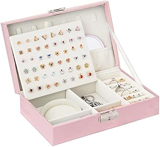 Travel Jewellery Box Organiser , Portable Small Jewellery Case for Earrings Necklace Rings Bracelets, Display Storage Holder for Women Girls Kids Wife Gift Pink