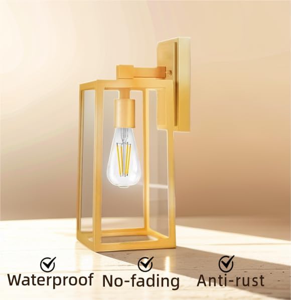 Miniatura 4 de Faroles de pared para exteriores, aplique de pared dorado para exteriores con pantalla de vidrio transparente, luz de montaje en pared impermeable,