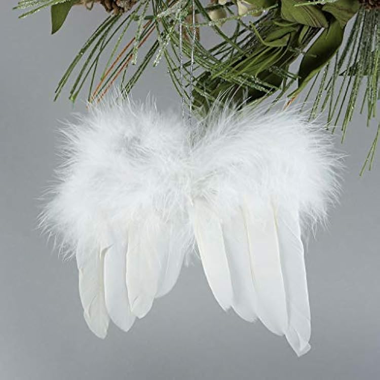Angel Wing Christmas Tree Ornament - White Holiday Feather Xmas Ornament