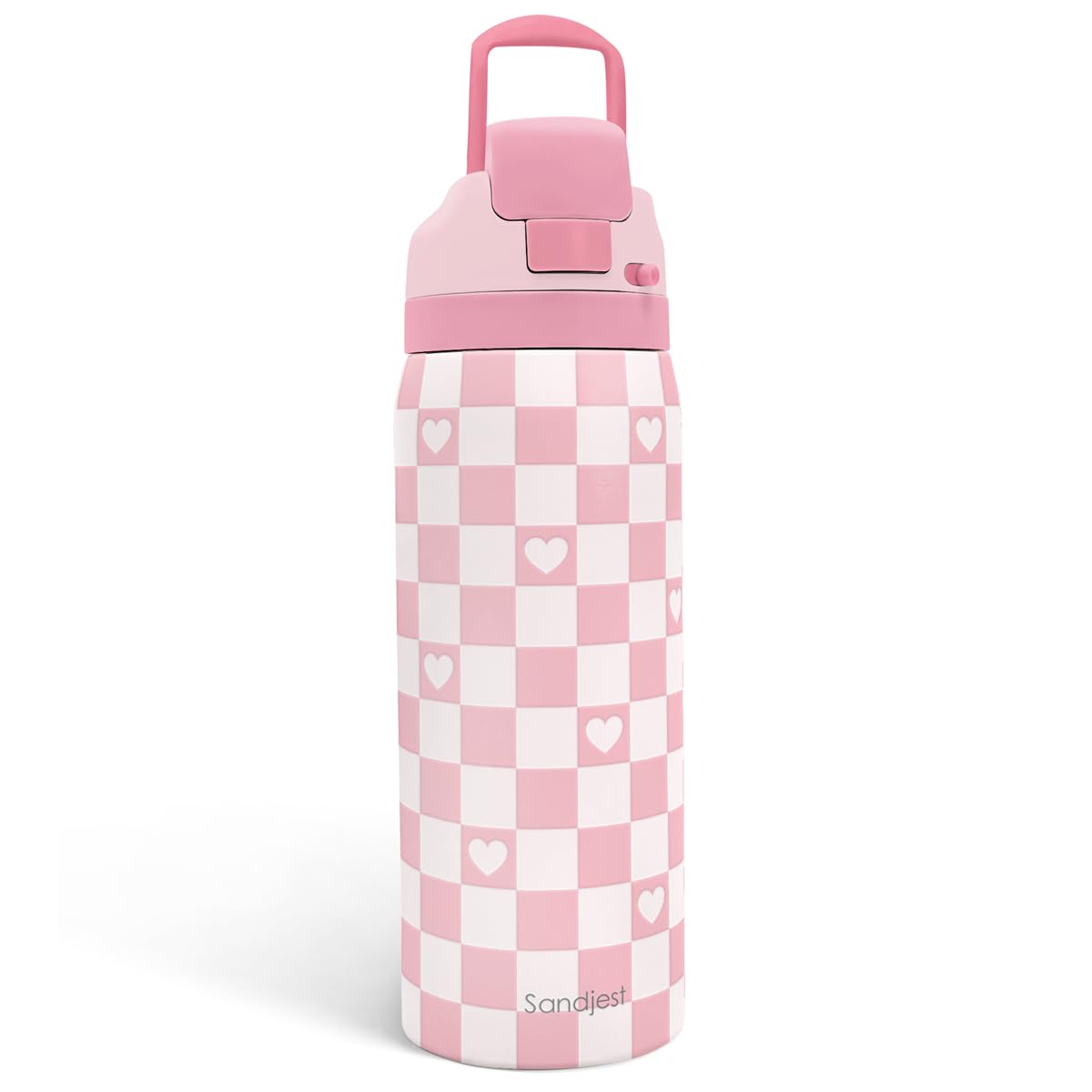 Checkered Heart Insulated Stainless Steel Water Bottle with Straw for Sports and Travel, 32oz, Gifts for Women Girls Friends Teens Birthday Christmas — image 1