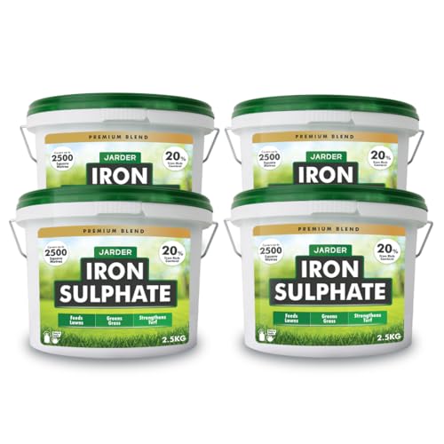 Jarder Iron Sulphate for Lawns 2.5KG x 4 - Feeds Lawns - Greens Grass - Strengthens Turf - 20% Rich Iron Content - Covers up to 10000 Square Metres