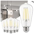 Linkind Edison Light Bulbs Dimmable, 60W Equivalent E26 Vintage Edison ST58 Antique Decorative Filament LED Light Bulbs, 6W 700LM, 4000K Cool White Clear Glass Light Bulbs, 6 Packs