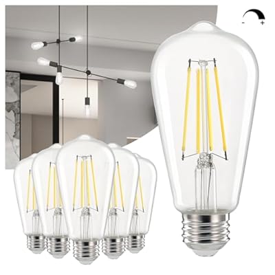 Linkind Edison Light Bulbs Dimmable, 60W Equivalent E26 Vintage Edison ST58 Antique Decorative Filament LED Light Bulbs, 6W 700LM, 4000K Cool White Clear Glass Light Bulbs, 6 Packs