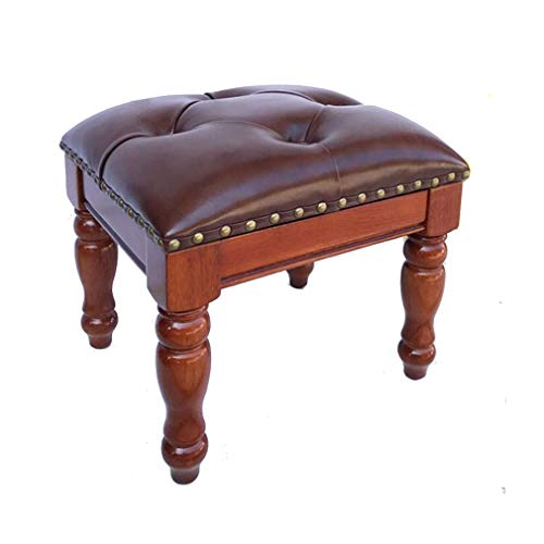 Repose-pieds ottoman en bois et cuir marron capitonné - 2