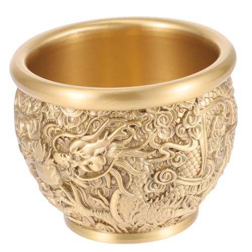 MOTHNUR Cuenco de Tesoro Pequeño de Latón Dorado con Diseño de Dragón Decoración de Escritorio Chino Vintage Adorno Duradero y Práctico para Hogar y Oficina