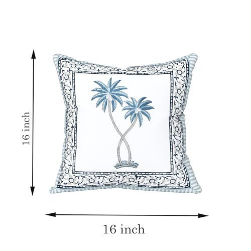 Image of BLOCKS OF INDIA Hand Block Printed Cotton Cushion Cover (16 x 16 inches) (Cushion 11)