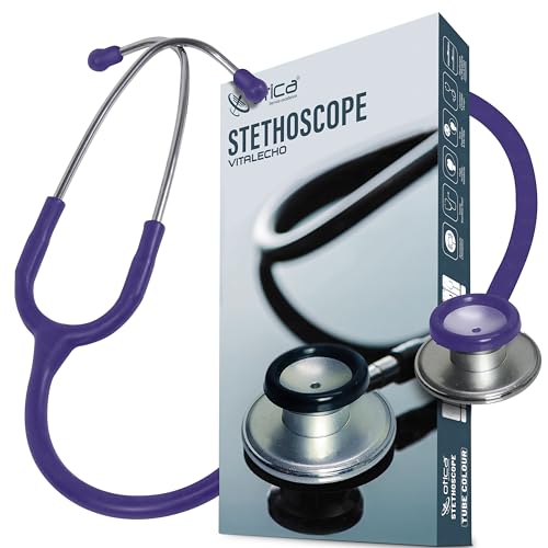 Image of OTICA Acoustic Lightweight Stethoscope for Doctors, Nurses, Students, Home Health Use, Adult, Dual Head, Aluminum Chestpiece (Purple)