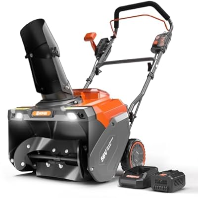 NOVUS Snow Blower Cordless 18 Inch, 58V 5Ah Battery and Charger Included, with Remote Chute Control and Quiet Brushless Motor, Wear Resistant Rubber Steel Auger, Dual LED Lights