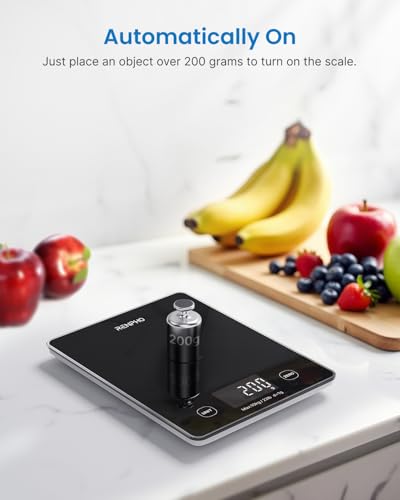 Image of RENPHO Kitchen Scale, Smart Food Scale with Nutritional Calculator, Food Weight Scale Grams and Ounces, Digital Gram Scale for Cooking Baking Keto Marco Diet, Black Glass, 22lb /10kg