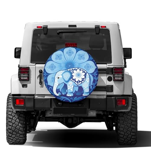 Image of Delerain Blue Elephant Spare Tire Covers for RV Trailer SUV Truck and Many Vehicle, Wheel Covers Sun Protector Waterproof, (14 Inch for Diameter 23 inch-27 inch)