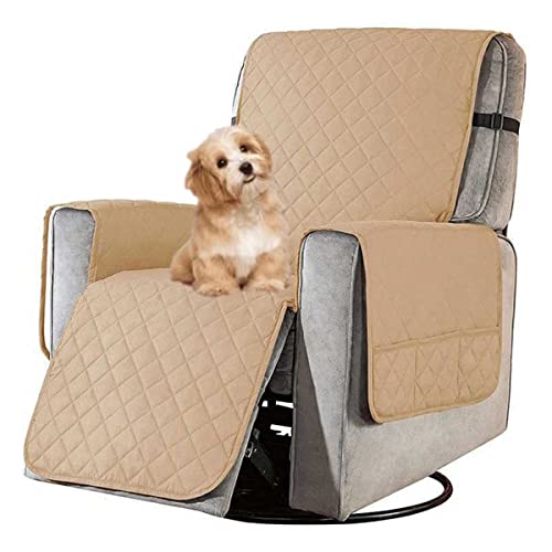 MKBK Recliner Chair Cover, Single Recliner Chair Full Cover Waterproof Sofa Slipcover with Pockets Non-Slip Fabric Couch Cover For Living Room Washable Furniture Protector (Khaki,L) Cover