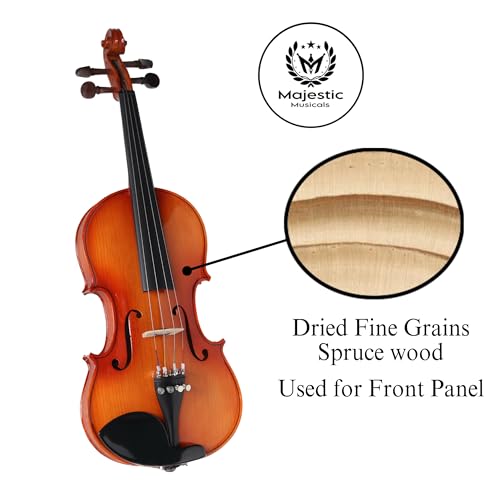 Image of MAJESTIC 4 /4 Hard Wood Violin complete Set, Pure Handcrafted comes with Hard Case, Perfect Balanced Premium Bow, Majestic Strings, Spare Maple Bridge and Rosin, ORANGE GOLD MJ101