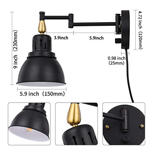 Trlife Dimmable Swing Arm Wall Lights With Plug In Cord Wall Mounted Light Industrial Wall Sconce , E26 Base, Ul Listed(1 Pack) #TOP5