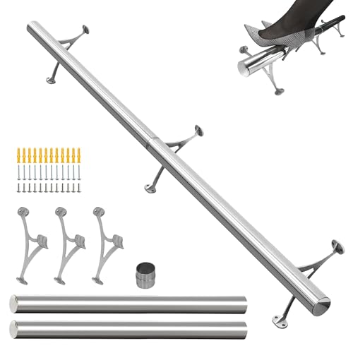 SHANTRA 6ft Bar Foot Rail Kit 304 Stainless Steel, Tubing Bar Foot Rail with Installation Accessories, Complete Undercounter Mount Hardware Kit Bar Foot Rest, Solid Bar Tubing Kit for Floor and Wall