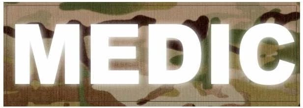 タクティカルアイデンティフィケーション パッチ医療用パッチ - 8.5x3.0 - 反射ホワイトレタリング - マルチカム裏地 -