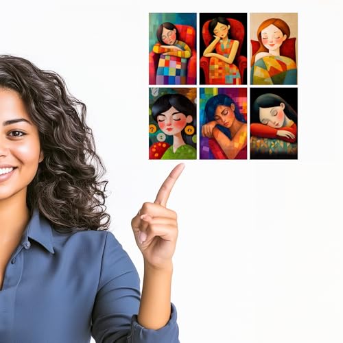 Image of SiddArtify Modern Portrait Wall Art Poster Print Set - Colorful Woman Sleeping Prints for Living Room Bedroom Decor - Set of 2-4x6 Inch - Board (Pack of 6) - Sticker (Pack of 6)