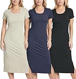 3 Pack Jersey Casual Dresses Women Midi Length Tshirt T Shirt Dress Black 2024 Jersey Ribbed Spring Summer Fitted Short Sleeve Female Ladies