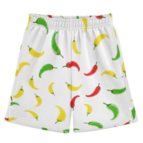 J JOYSAY Pepper Vegetable Scatter White Boys Athletic Shorts Kids Youth Casual Shotrs with Pockets Elastic Waistband