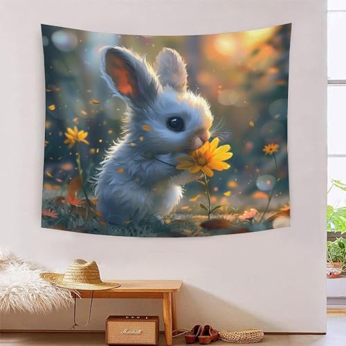 Lapin 3D effet tapisserie decoration murale grand format 180x230cm