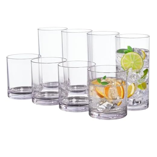 Classic 8-piece Premium Quality Plastic Tumblers | 4 each: 12-ounce and 16-ounce Clear