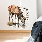 RoyoLam Deer Drinking Water Wall Sticker Nursery Animal Wall Decal Removable Peel and Stick Wall Art Decor Decoration for Kid Baby Preschool Living Room Bedroom Playing Room School Classroom