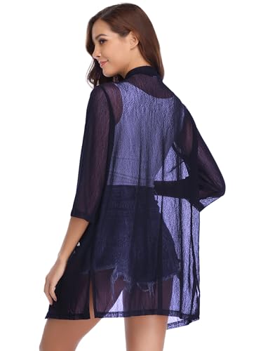 Image of iClosam Women Casual 3 /4 Sleeve Sheer Open Front Cardigan Sweater Kimono