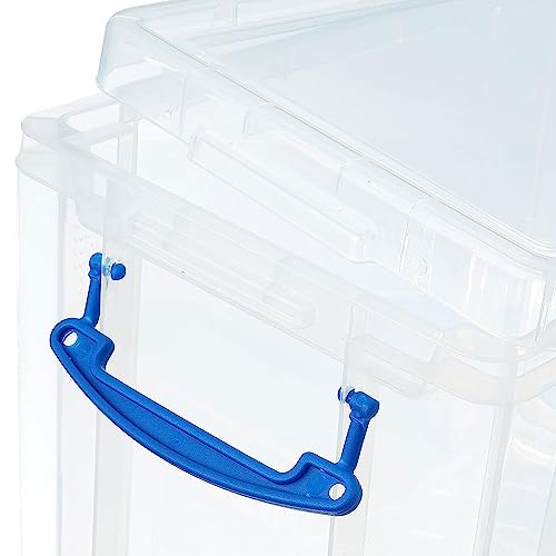 Image of Really Useful Box 19 Liter Plastic Stackable Storage Container w /Snap Lid & Built-in Clip Lock Handles for Home & Office Organization, Clear (3 Pack)