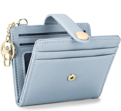 Image of VOGARD Slim Wallet for Women,RFID Blocking Bifold Credit Card Holder with Zipper Coin Pocket,ID Window & Keychain (Blue)