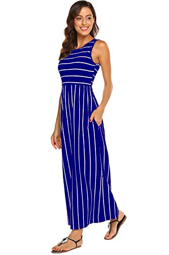 Image of Hount Women's Summer Sleeveless Striped Flowy Casual Long Maxi Dress with Pockets