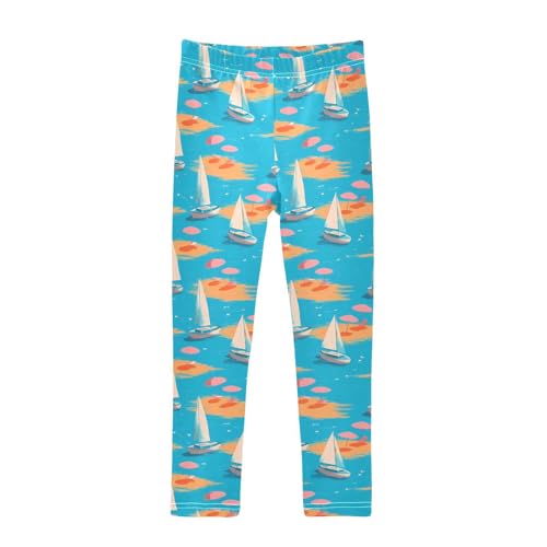 Blue Sea Sailboat Umbrella Girls Leggings Soft Stretch Workout Yoga Dance Pants for Kids Casual Tights