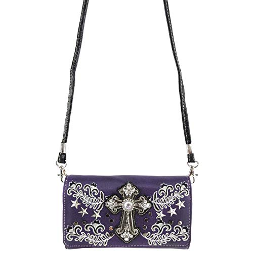 Zelris Western Cross Star Floral Women Crossbody Wrist Trifold Wallet3