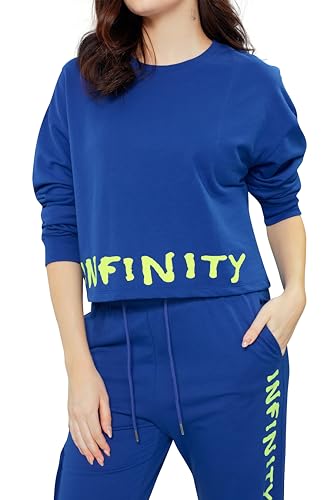 Image of ZEYO Women Cotton Track Suit Typography Printed Crop Top Co-ords Set
