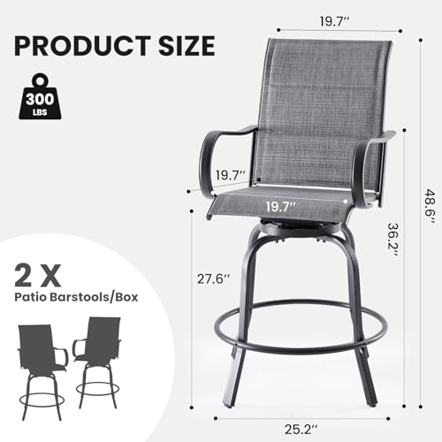 Image of Soohow Swivel Patio Bar Stools Set of 6, Outdoor Barstools with Paded Textilene Fabric, All Weather Bar Height Outdoor Chairs, Tall Swivel Patio Chair for Balcony, Poolside, Yard