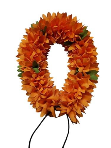 Image of Artificial Flowers for Indian Classical Dance | 12 inch Polyester Cloth Mullai Poo Gajra for Bharatanatyam|Reusable Faux Jasmine Garland | Hair Accessory for Wedding (Light Orange Dot)