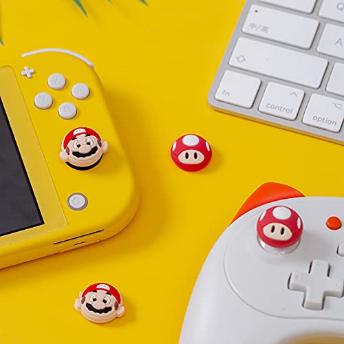 Perfectsight Cute Switch Thumb Grip Caps Compatible With Nintendo Oled/Lite Console, Kawaii Soft Skin Silicone Analog Stick Button Cover For Ns Joycon Controller, 4Pcs Joystick Cap Mario Mushroom #TOP5