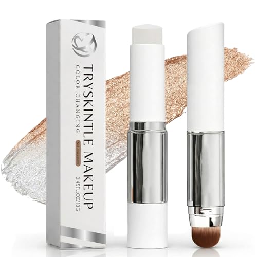 Tryskintle Foundation Tryskintle Korean Color Changing Foundation Stick Tryskintle Makeup 2 in 1 Foundation Stick with Brush Medium to Full Coverage Dewy Finish Base Makeup Lightweight-Natural (1PCS)