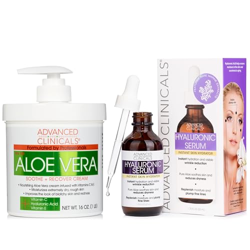 Advanced Clinicals Aloe Vera Skin Repair Cream + Hyaluronic Acid Hydrating Facial Serum Set