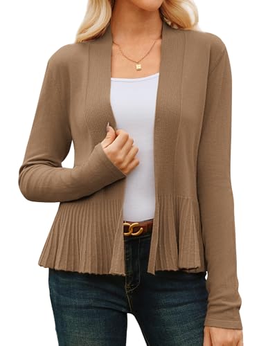 Image of GRACE KARIN Women's Lightweight Peplum Cardigan Sweaters Open Front Cropped Cardigan Long Sleeve Trendy Summer Knit Tops