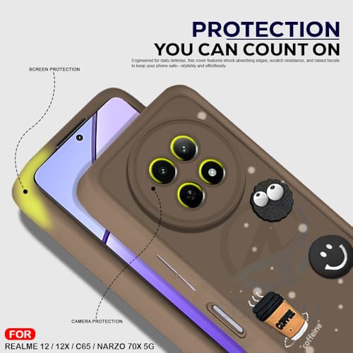 Image of AESTMO Back Case Cover for Realme 12X / 12 / C65 / Narzo 70X 5G | Cute Fun Cartoon 3D Ball | Coffee Silicone Case | Full Body Protection | Camera Protection Back Cover (Brown)