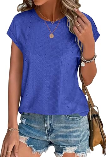 XIEERDUO Womens Business Casual Tops Short Sleeve Work Shirts for Women 2025 Royal Blue Tops for Women XXL