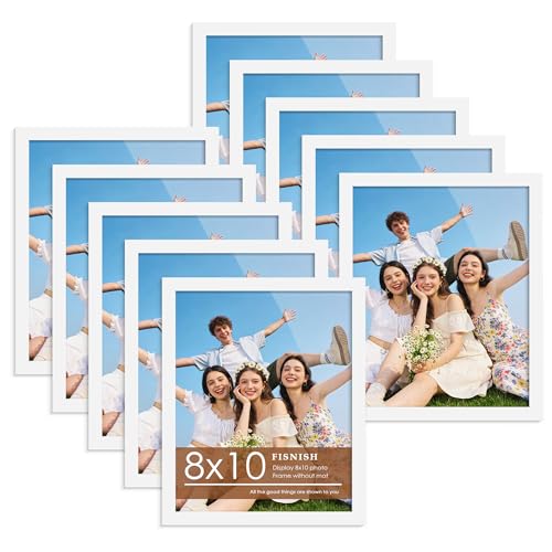 Fisnish 8x10 Picture Frame Set of 10 White Frames 8x10 for Tabletop Display Horizontal or Vertical Wall Mounting