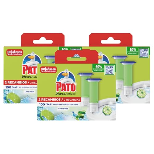 Pato Discos Activos WC Lima, Limpia, Refresca y Perfuma el Inodoro, Eficacia 360°, Pack 6 Recambios = 36 discos