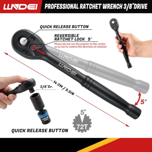 Image of LLNDEI 25Pcs 3 /8 inch Drive Swivel Impact Deep Socket Set CR-MO