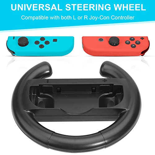 Image of JoyHood Steering Wheel for Switch /Switch OLED Joy-Con Controller, Racing Wheel Compatible with Kart 8 Deluxe [Pack of 2] - Black