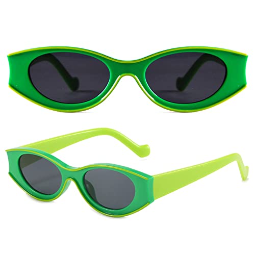 GIFIORE Oval Sunglasses 90s Inspired Small Neon Frame Sun Glasses for Women Men