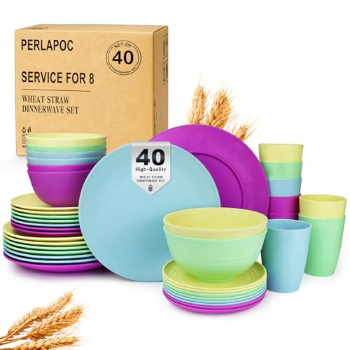 Image of Kitchen Wheat Straw Dinnerware Set | Service for 8 | Unbreakable Dinnerware Set Plates and Bowls Sets Dinner Plates Dessert Plate Drinking Glasses Cereal Bowls Kitchen Dishes Sets - Memphis