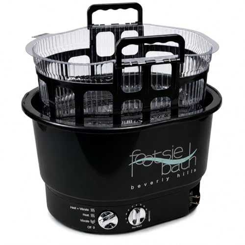 Footsie Bath Beverly Hills Professional Pedicure Foot Spa with Disposable Liners Ultra-Sonic Vibration Variable Temperature Thermostat & 30-Min Timer 5 Liners & Carrier Basket Included