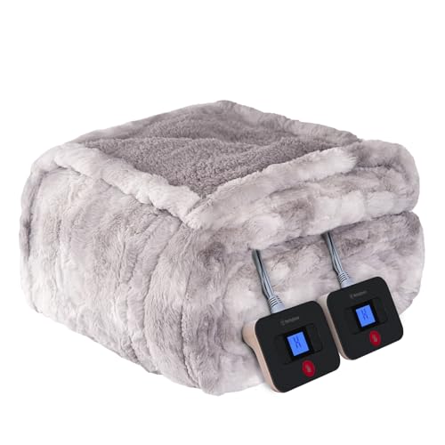 Image of Westinghouse Electric Blanket Queen, Faux Fur Heated Blanket with 10 Heating Levels & 1-12 Hours Auto Off, Soft Cozy Sherpa Heated Blanket Washable Blanket (84 inch x 90 inch Queen Size, Light Grey)