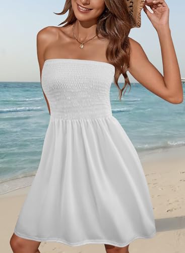 Image of Zyyfly Strapless Dress for Women Summer Beach Boho Smocked Tube Top Dress